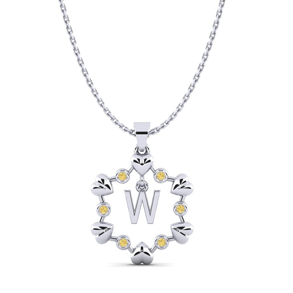 14k Oro Blanco Diamante Amarillo Colgante Carline W
