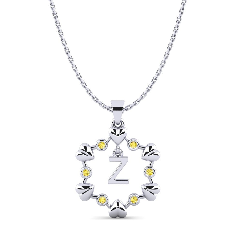 14k Oro Blanco Zafiro amarillo Colgante de Mujer Carline Z