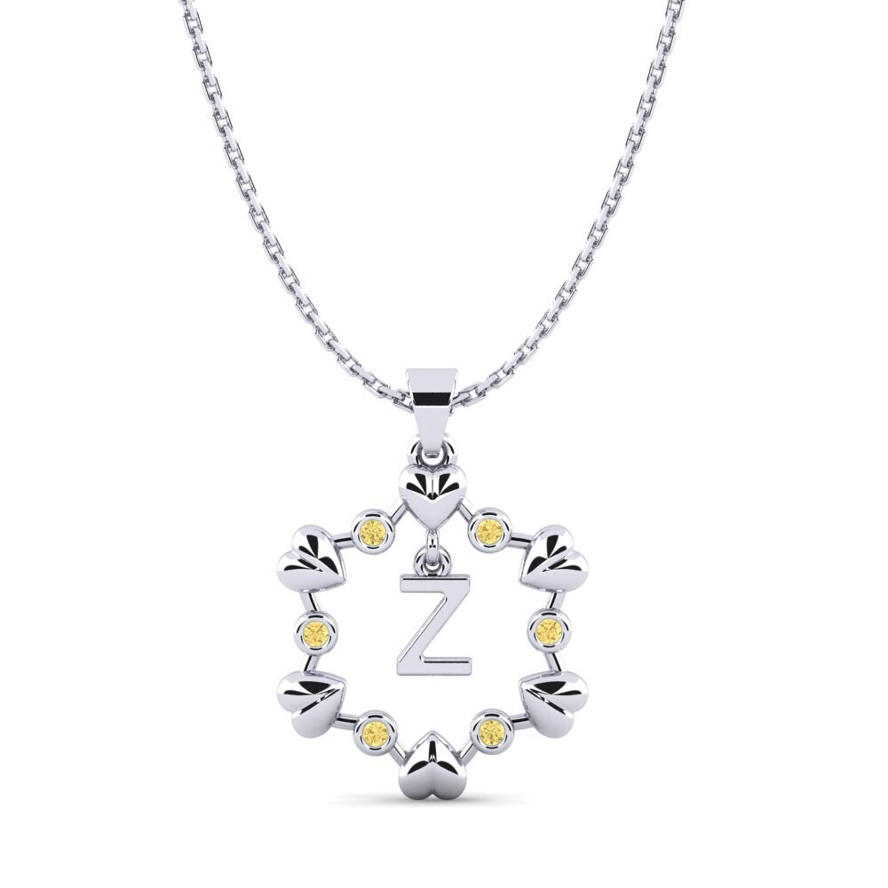 14k Oro Blanco Diamante Amarillo Colgante de Mujer Carline Z