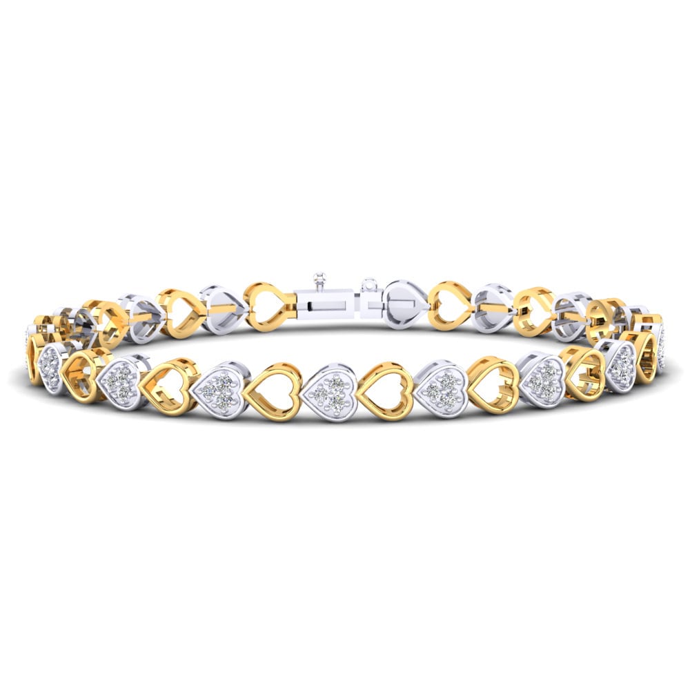 Ouro Amarelo Branco 14K Pulseira Feminino Carlisa