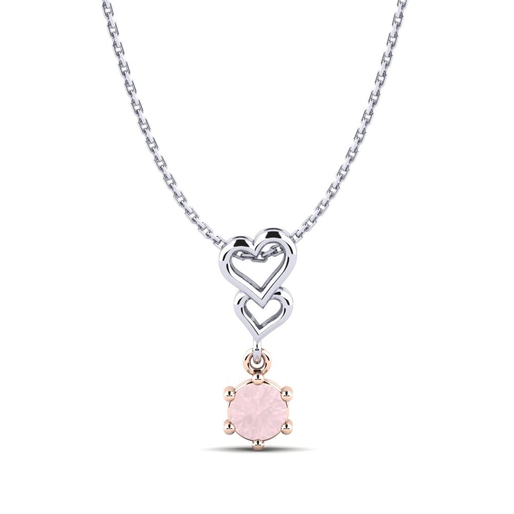 14k Oro Blanco & Rosa Cuarzo rosa Colgante de Mujer Carmenta