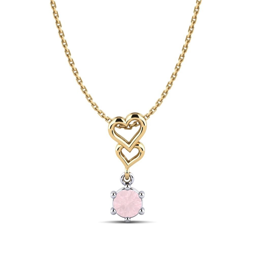 14k Oro Amarillo & Blanco Cuarzo rosa Colgante de Mujer Carmenta