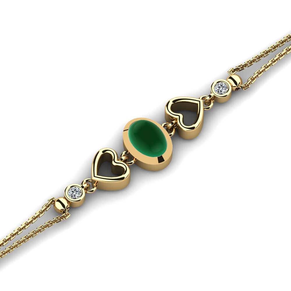 14k Oro Amarillo Esmeralda Cabujón Pulsera de Mujer Carolee