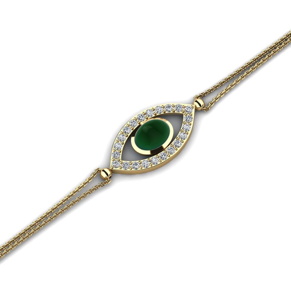 14k Oro Amarillo Esmeralda Cabujón Pulsera de Mujer Carroll
