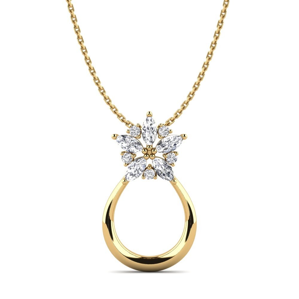 Pendentif En Or 585 Avec Diamant 0,12ct - Neuf Avec étiquettes - Bijou Navette