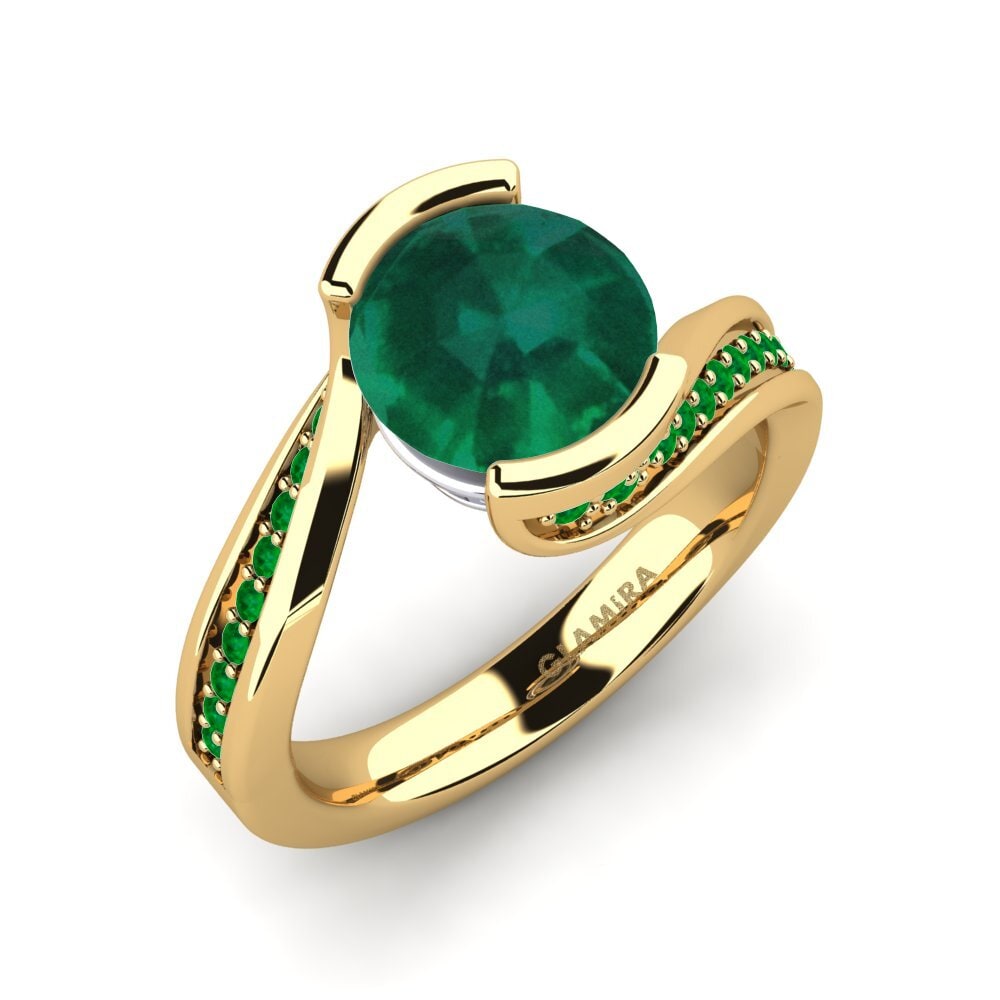 14K Geel & Wit Goud Smaragd Verlovingsring Caserta