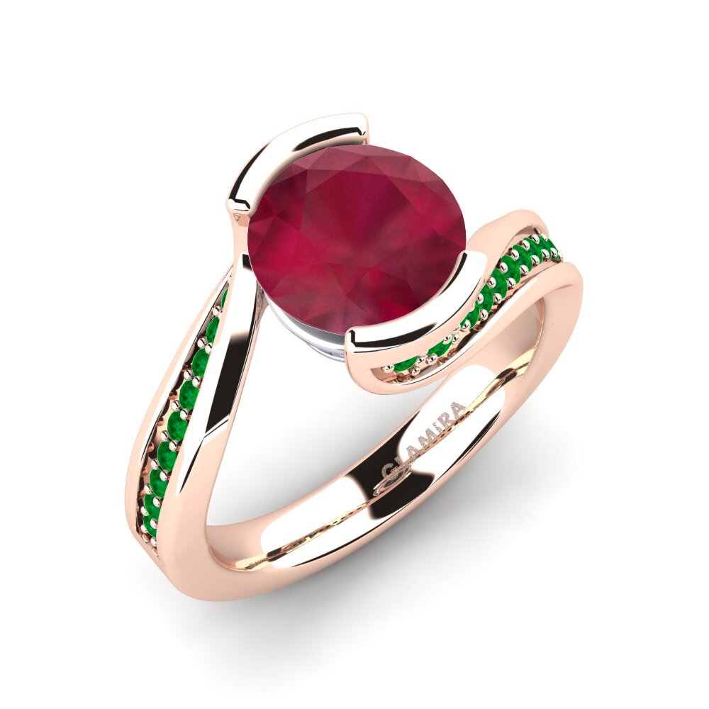 14K Rood & Wit Goud Robijn Verlovingsring Caserta