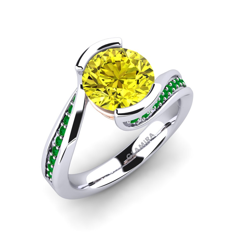 14K Wit & Rood Goud Gele Diamant Verlovingsring Caserta