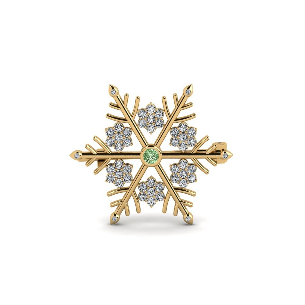 Gelbgold 375 Grüner Diamant Brosche Cashew
