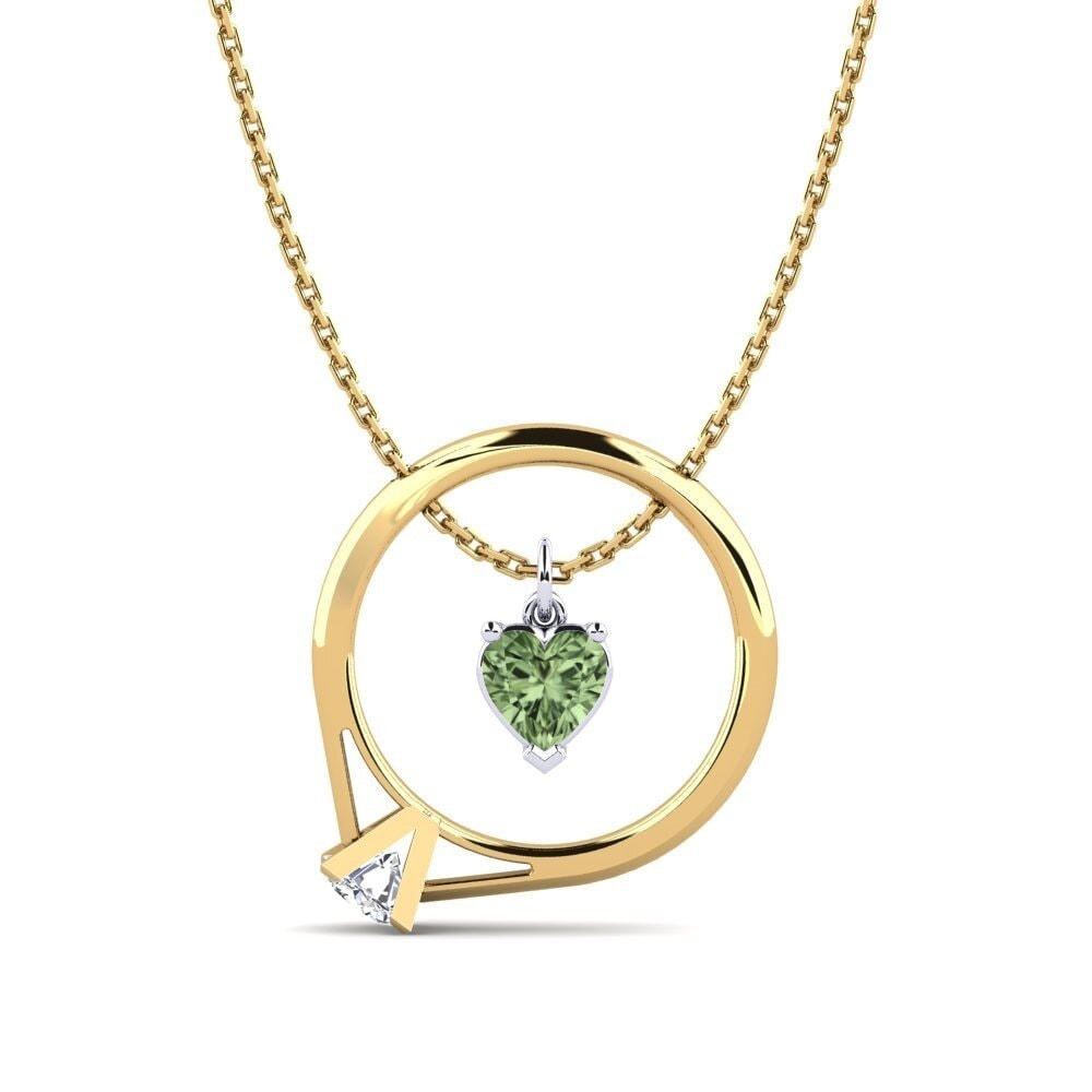 9k Oro Amarillo & Blanco Zafiro Verde Collar de Mujer Casilda