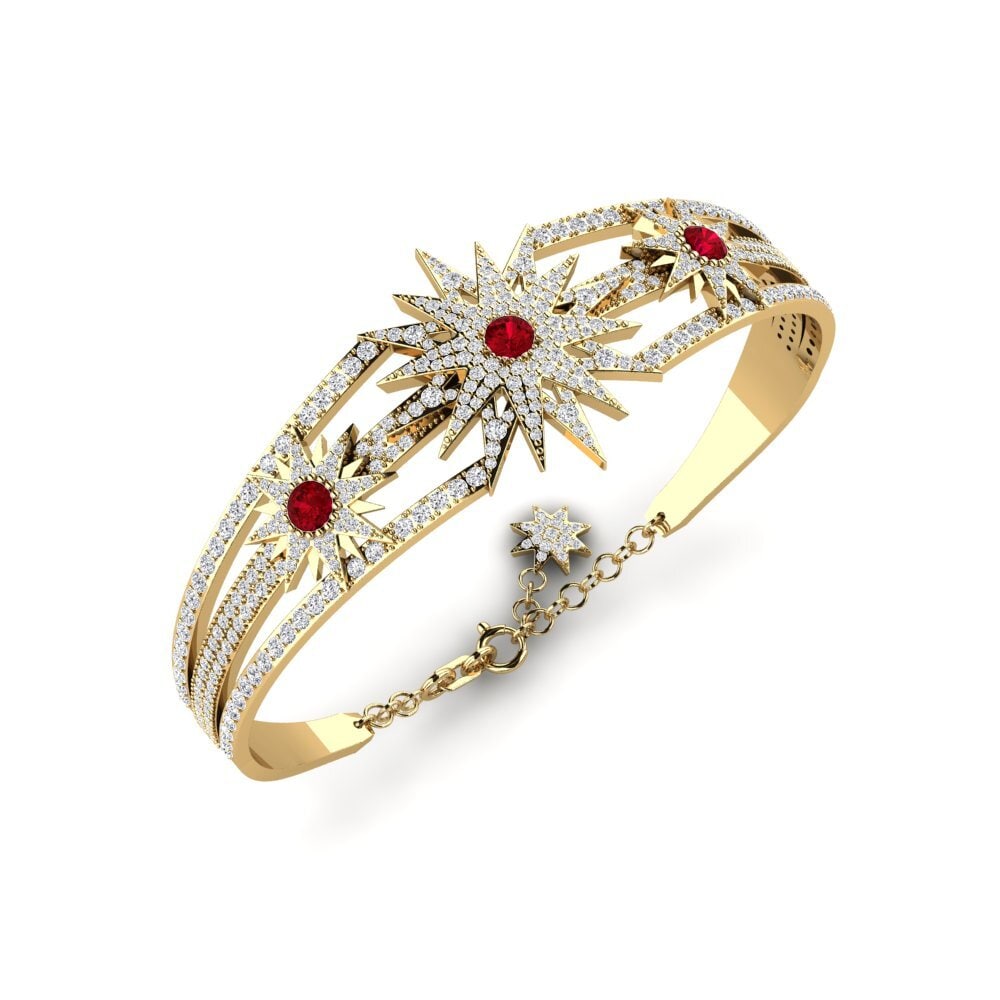 14k Oro Amarillo Circonita Roja Brazalete de mujer Casillag