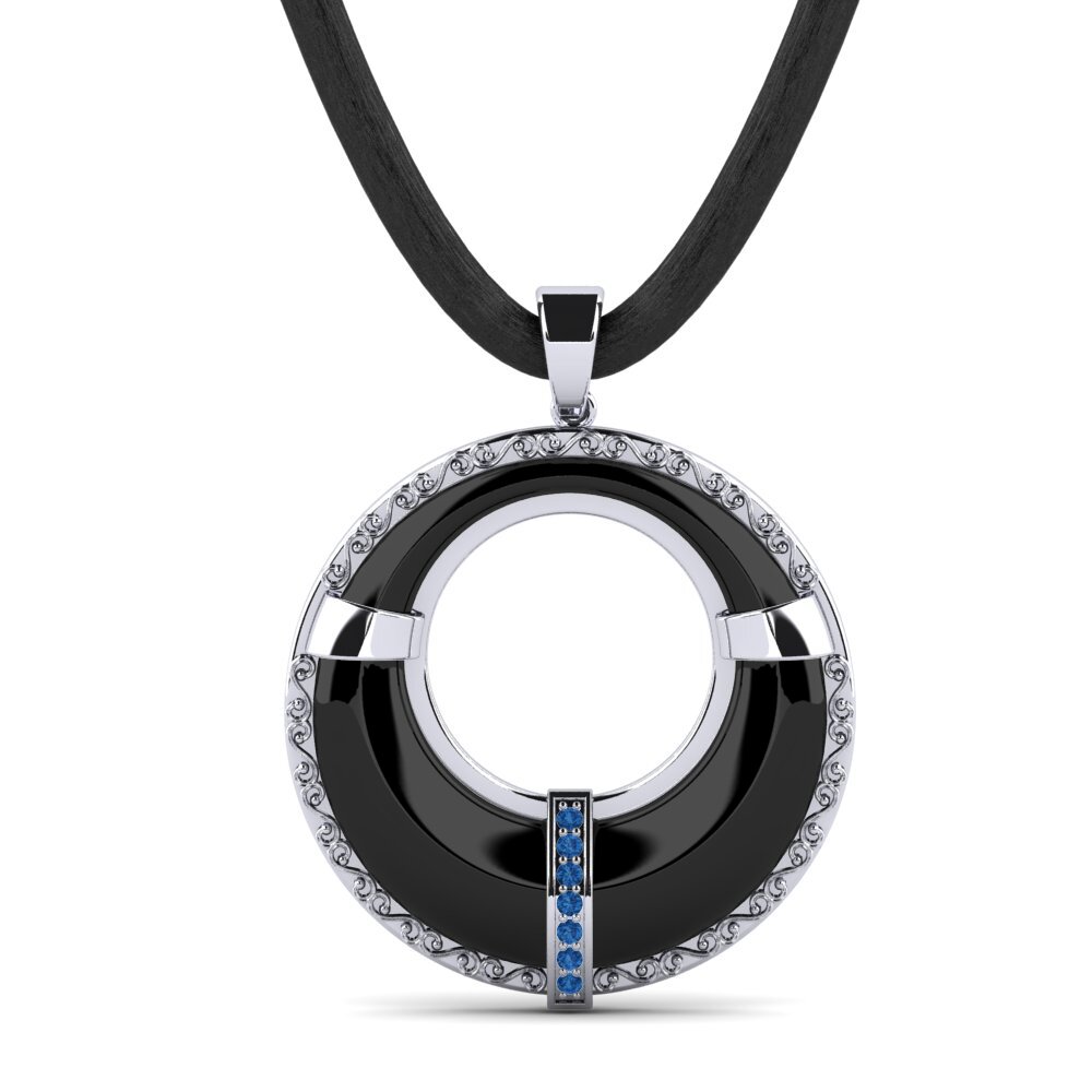 White Silver Dark Blue Zirconia Men's Pendant Caskill