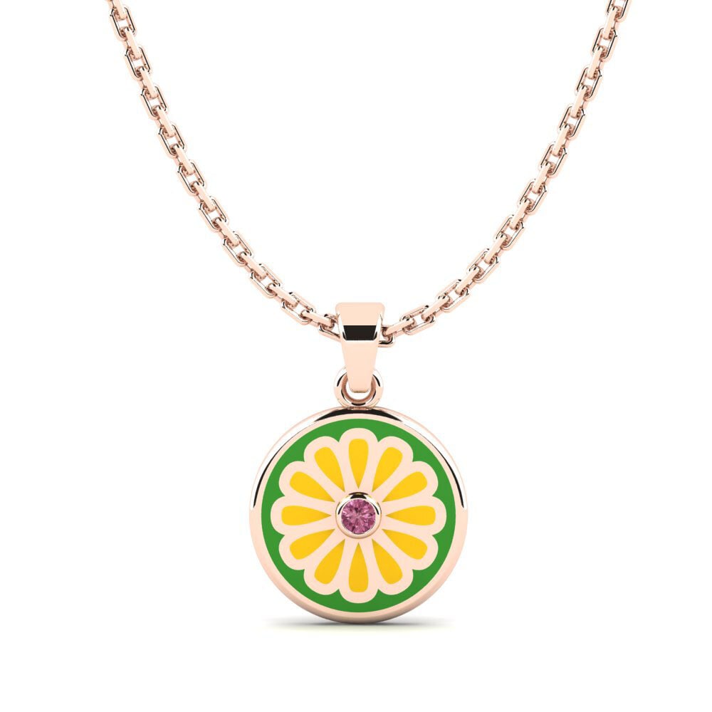 Collares 14k Oro Rosa Rodolita de Granito Flor