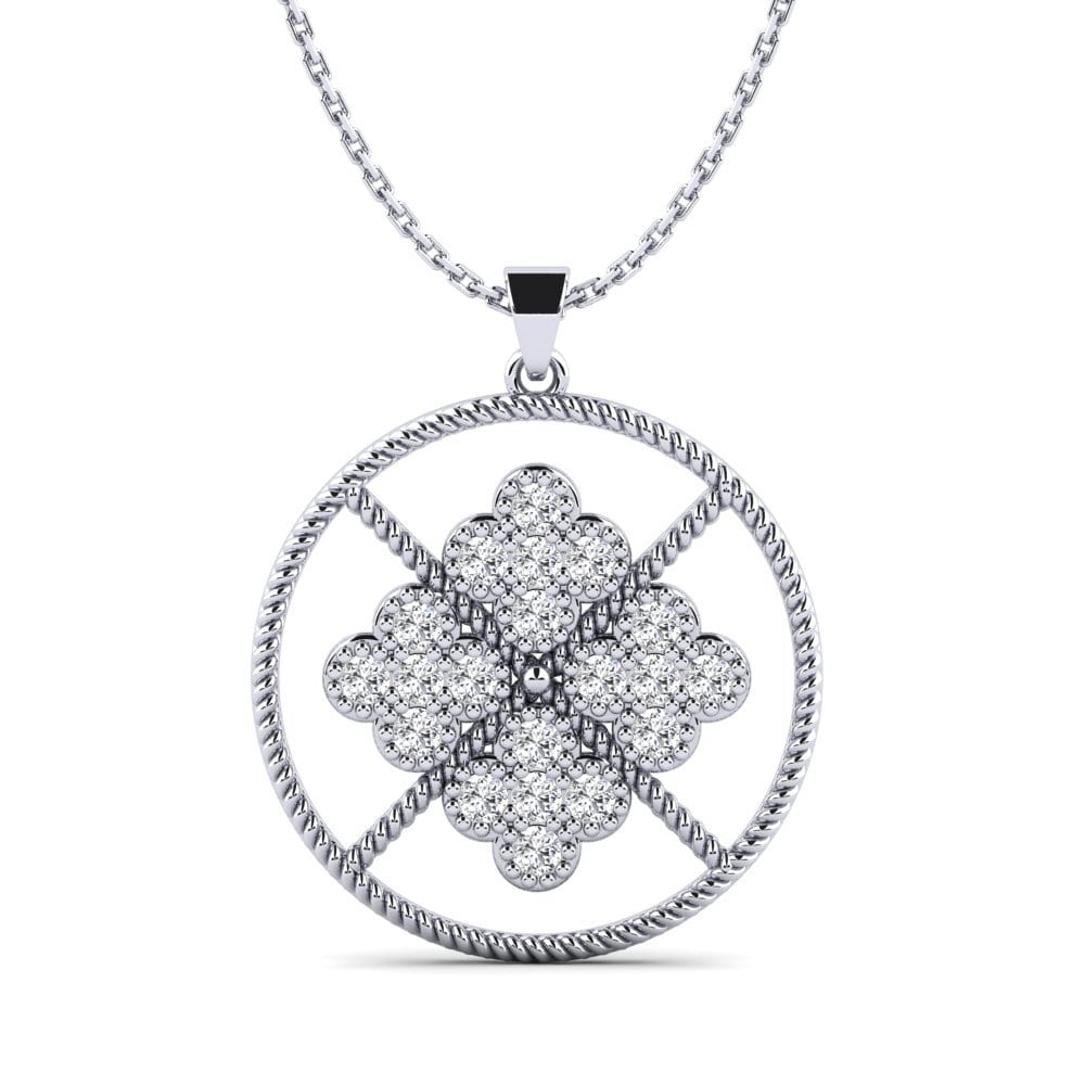 Pendentif En Or Blanc 585 Avec Diamant, Onyx Et Corail - Neuf Avec étiquettes - Pour Femme