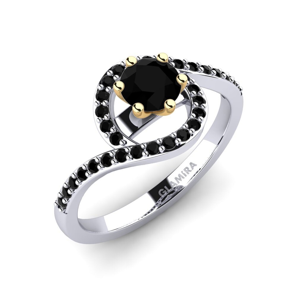 14ct White / Yellow Gold Black Diamond Engagement Ring Cassia