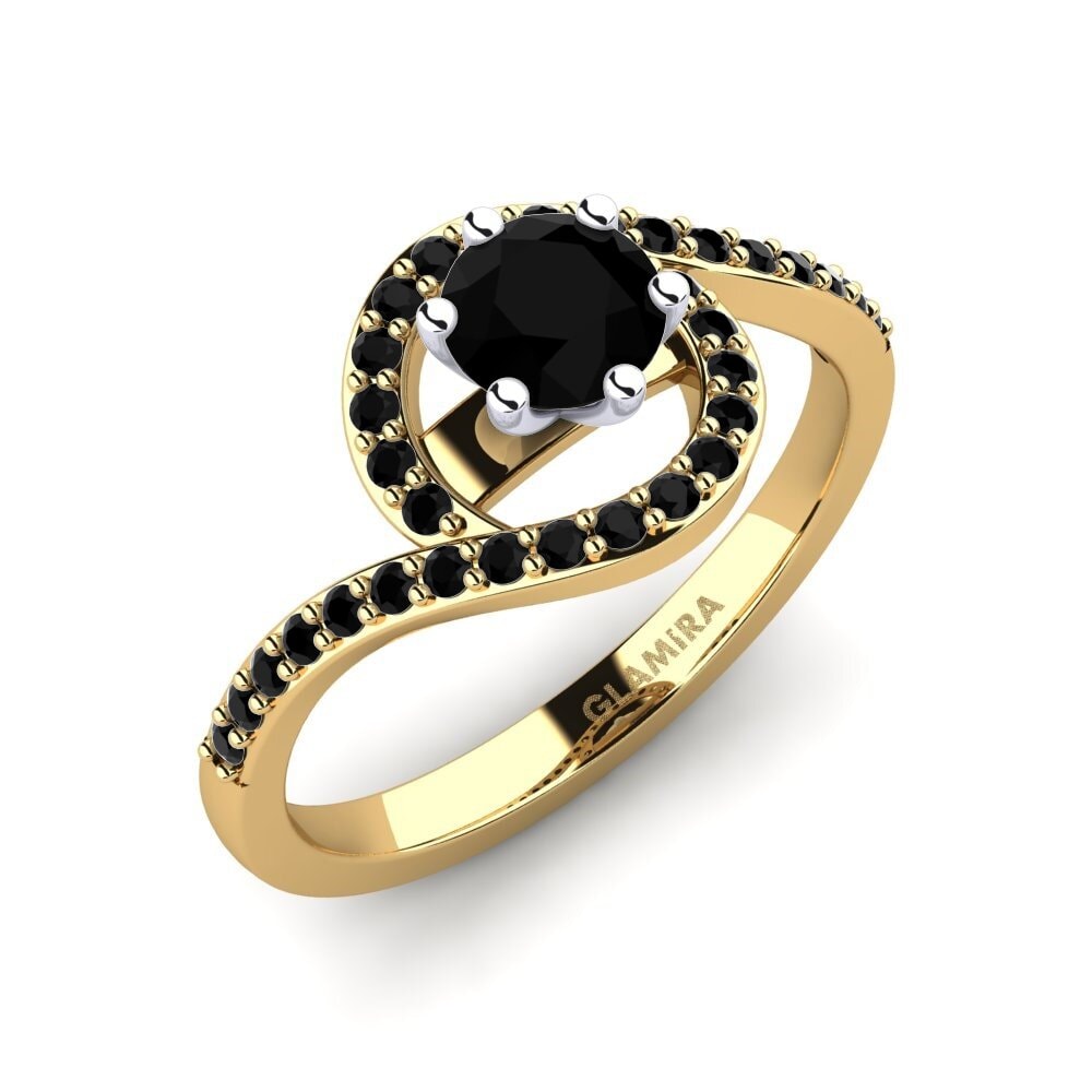 14ct Yellow / White Gold Black Diamond Engagement Ring Cassia