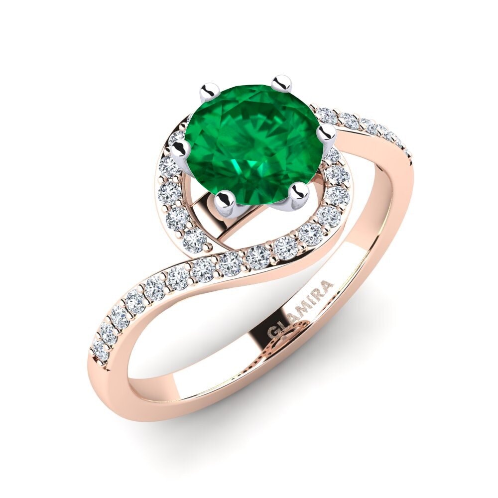 14ct Rose / White Gold Emerald (Lab Created) Engagement Ring Cassia 1.0 crt