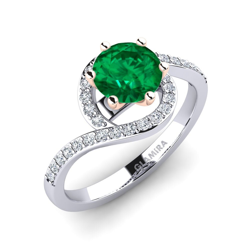 14ct White / Rose Gold Emerald (Lab Created) Engagement Ring Cassia 1.0 crt