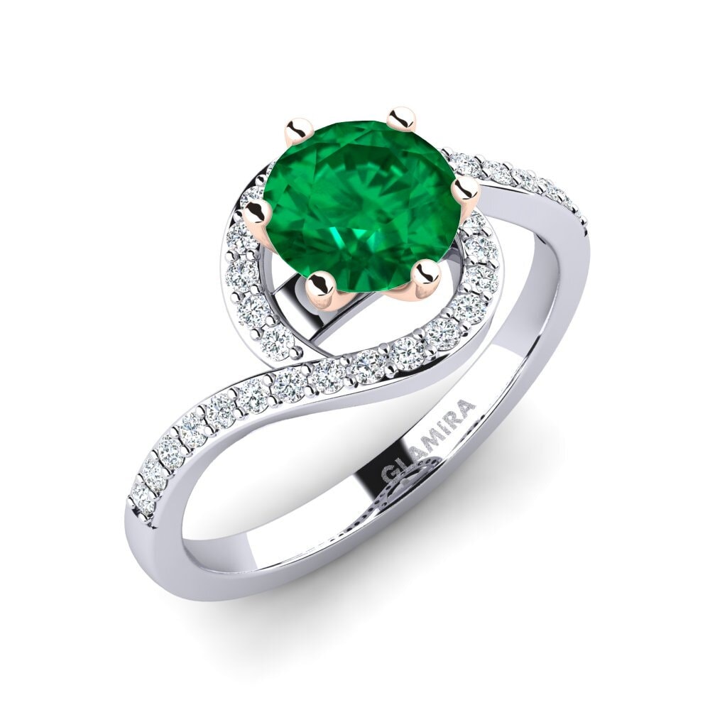9ct White / Rose Gold Emerald (Lab Created) Engagement Ring Cassia 1.0 crt