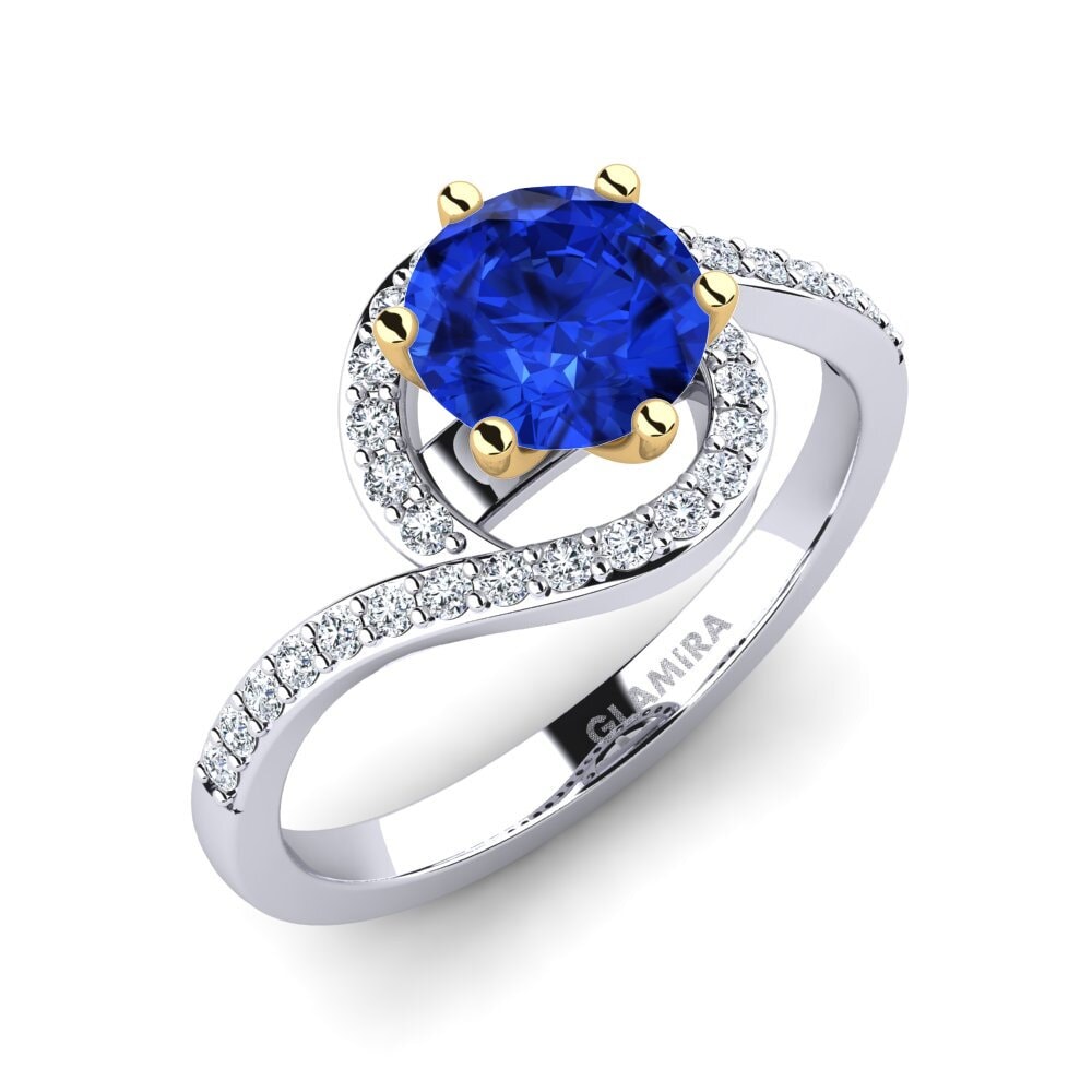 14ct White / Yellow Gold Sapphire (Lab Created) Engagement Ring Cassia 1.0 crt