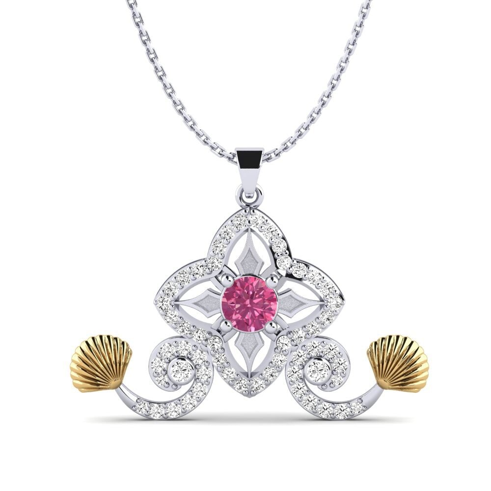 14k Oro Blanco & Amarillo Turmalina rosa Colgante de Mujer Cathedrale