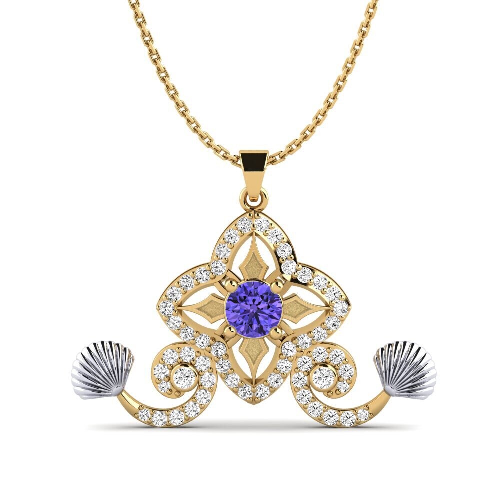 14k Oro Amarillo & Blanco Tanzanita Colgante de Mujer Cathedrale