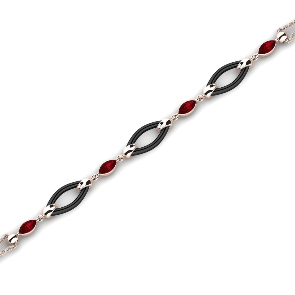 14k Oro Rosa Circonita Roja Pulsera de Mujer Cayetano