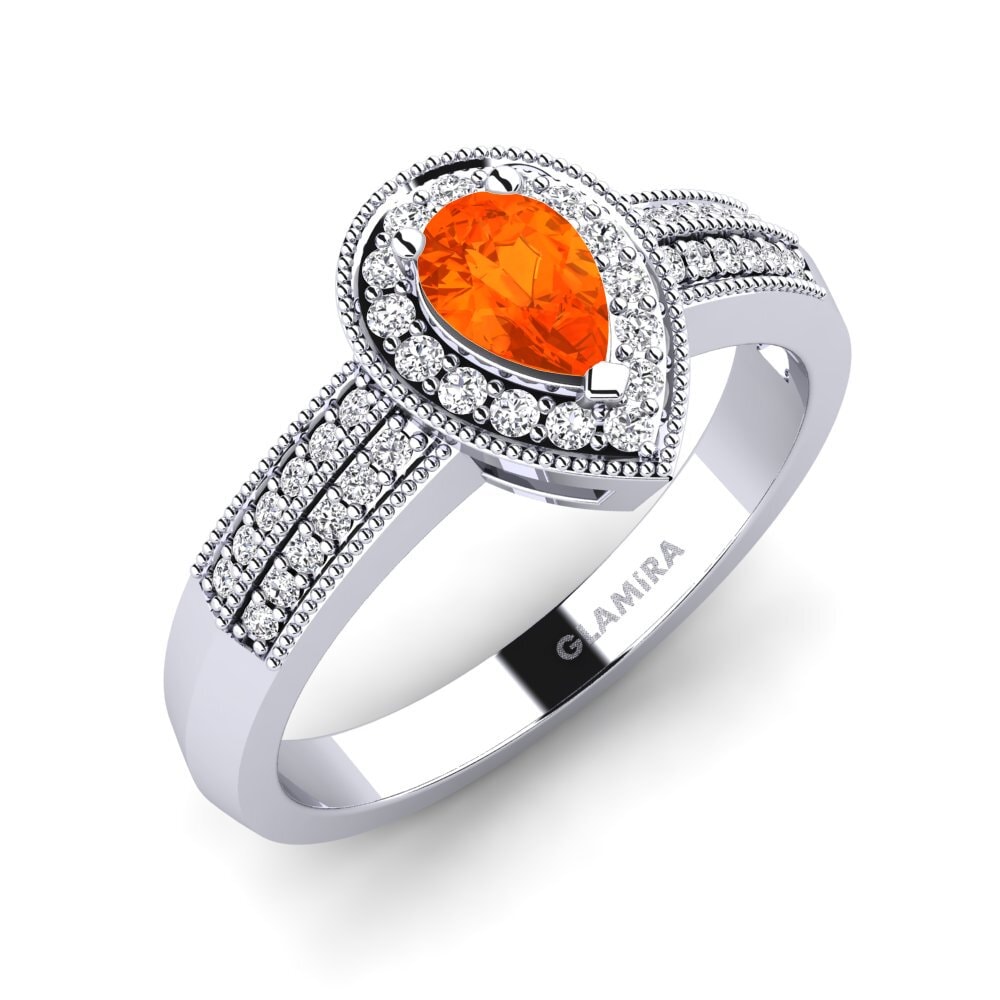 9ct White Gold Fire Opal Engagement Ring Cecilia