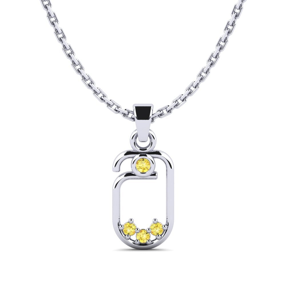 18k Oro Blanco Zafiro amarillo Colgante de Mujer Celibat