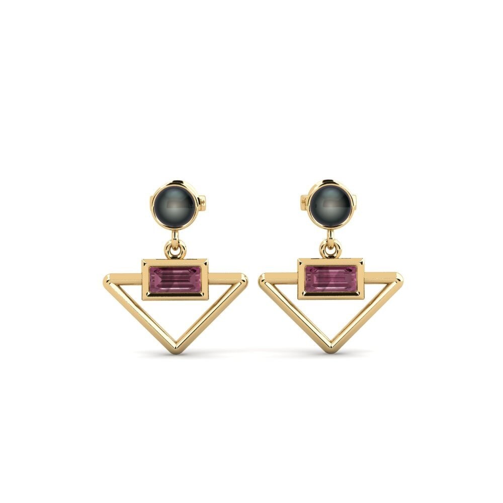 18ct Yellow Gold Baguette Rhodolite Garnet Women's Earring Cemeci