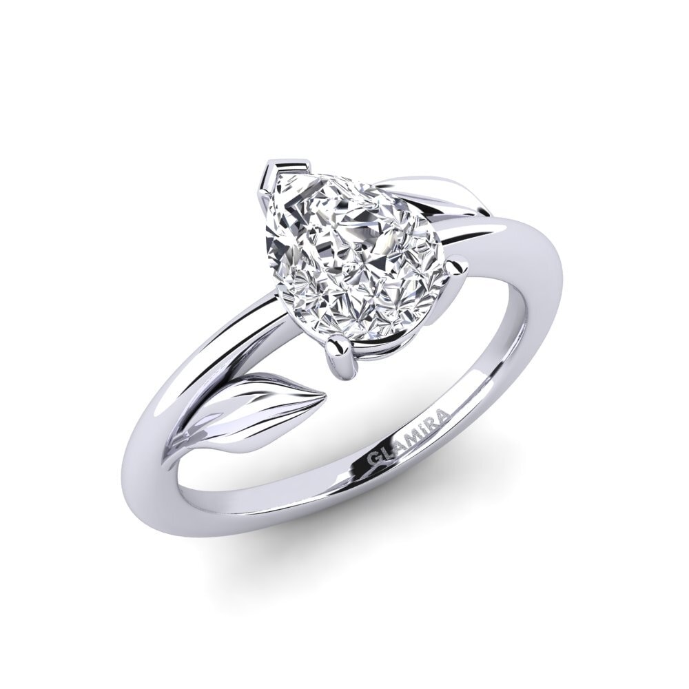 14k Oro Blanco Pera Diamante cultivado en laboratorio Anillo de compromiso Cemynds - Pear, image size:1000x1000