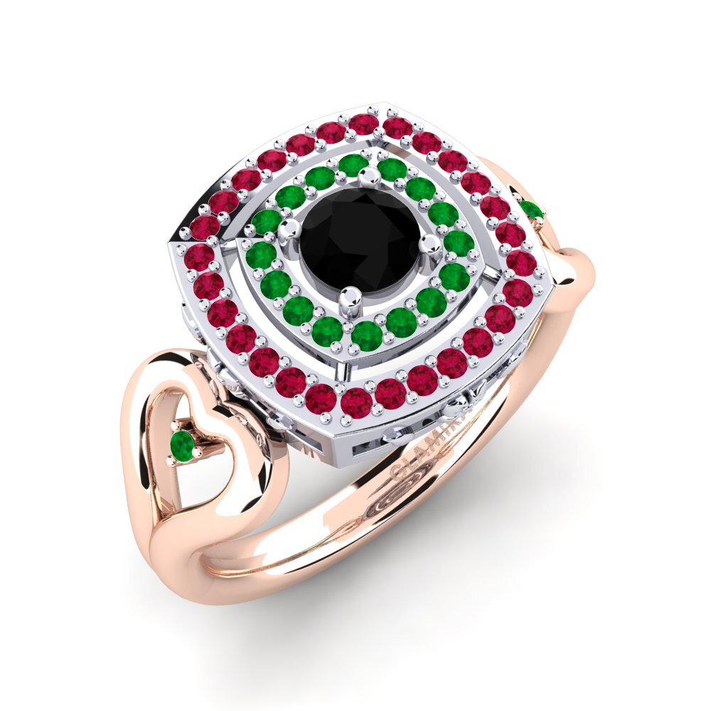 14K Rood & Wit Goud Zwarte Diamant Verlovingsring Ceria