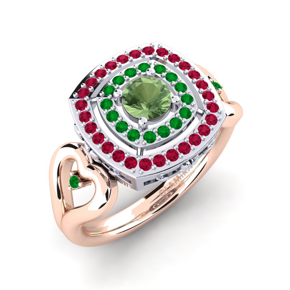 14K Rood & Wit Goud Groene Saffier Verlovingsring Ceria