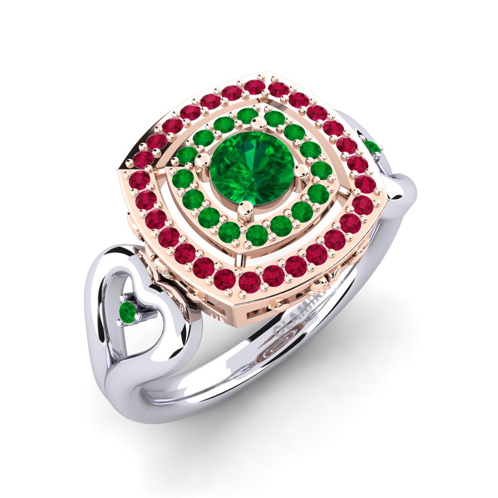14K Wit & Rood Goud Smaragd (Gemaakt in het laboratorium) Verlovingsring Ceria