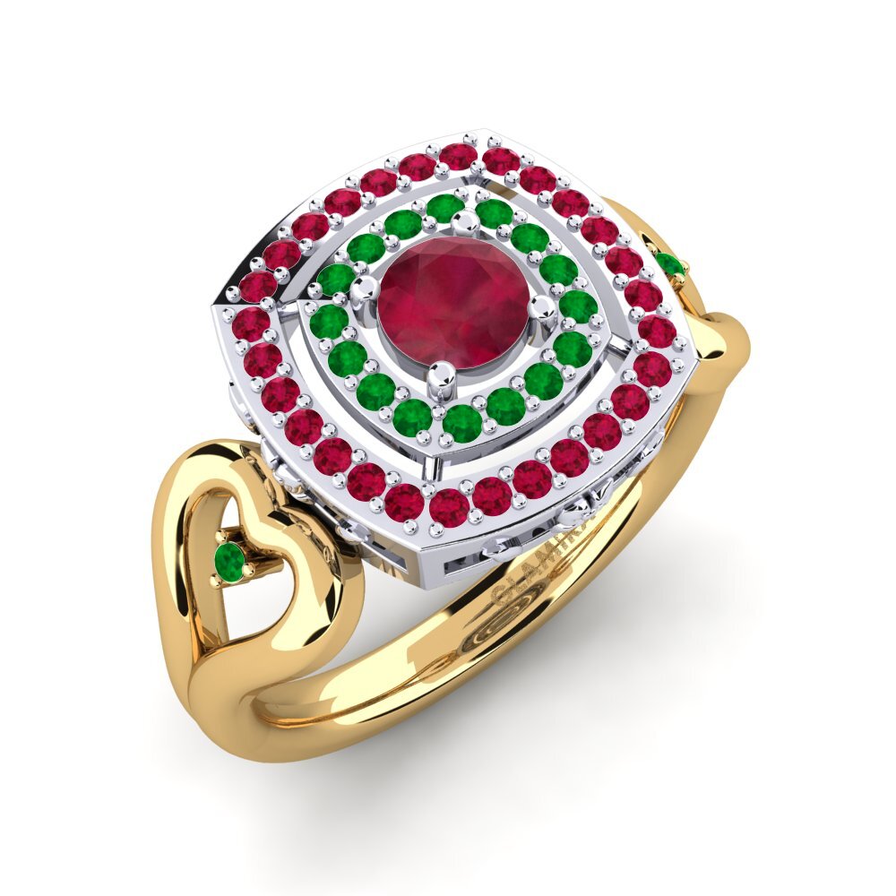 14K Geel & Wit Goud Robijn Verlovingsring Ceria
