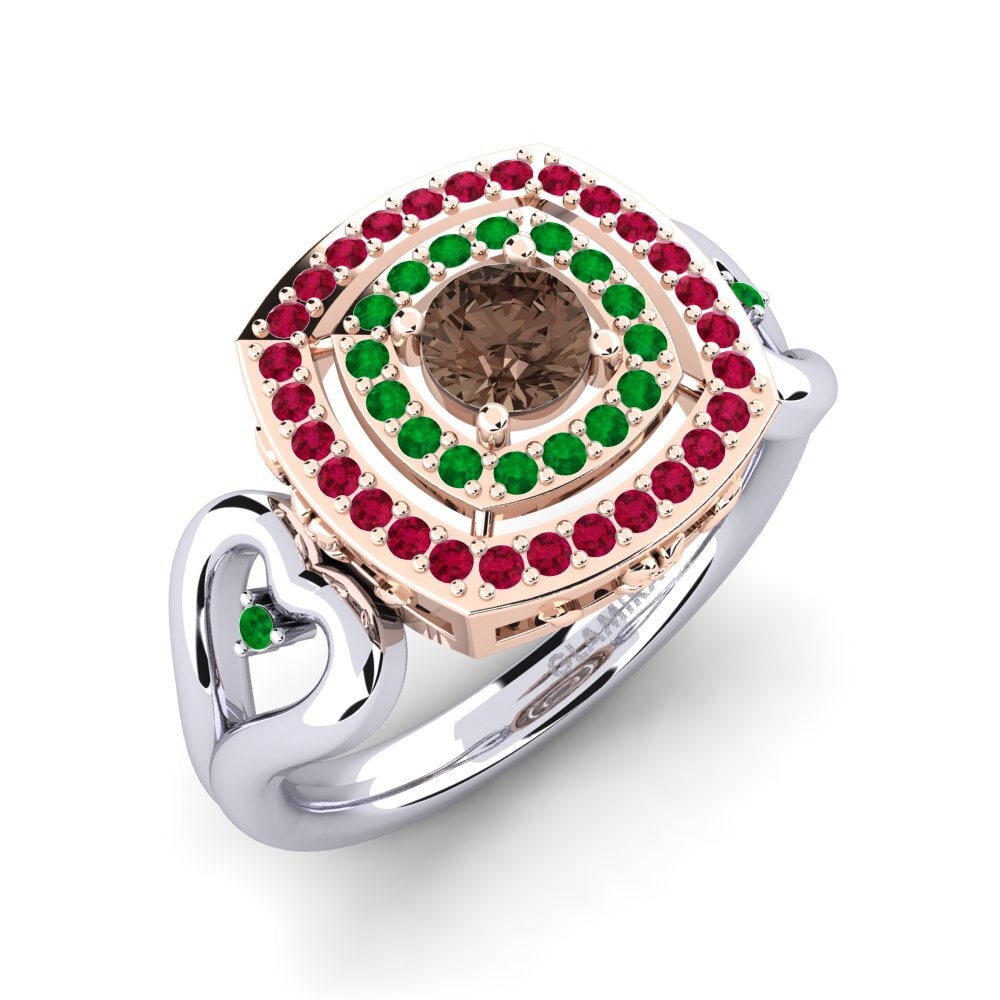 14K Wit & Rood Goud Rook Kwarts Verlovingsring Ceria