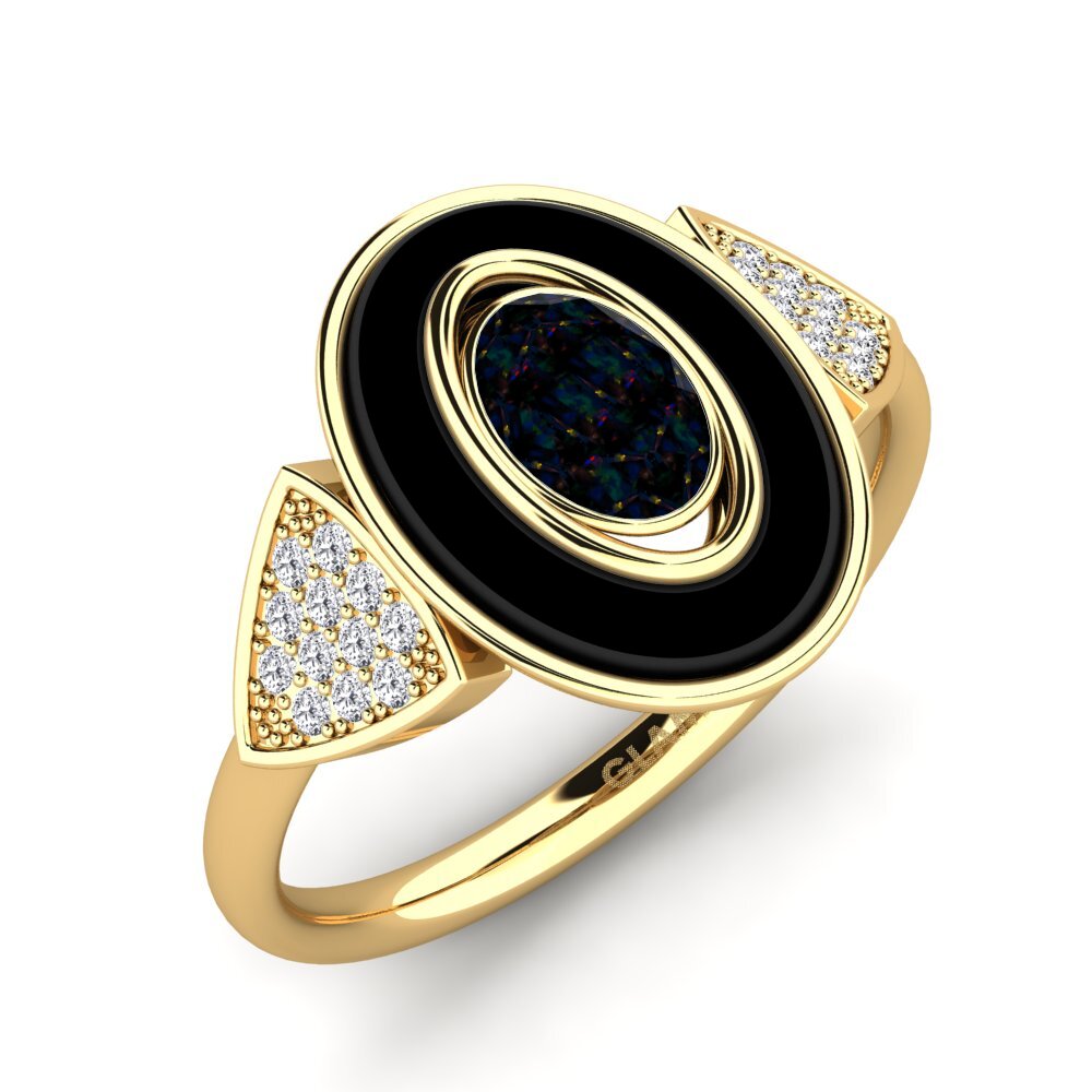 14k Yellow Gold Black Opal Ring Cessna