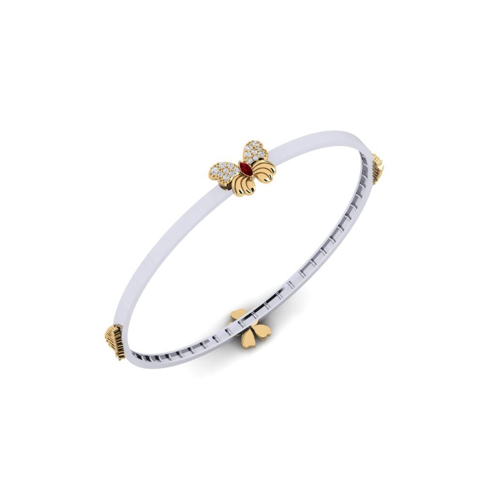 9ct White & Yellow Gold Red Zirconia Women's Bangle Cetosia