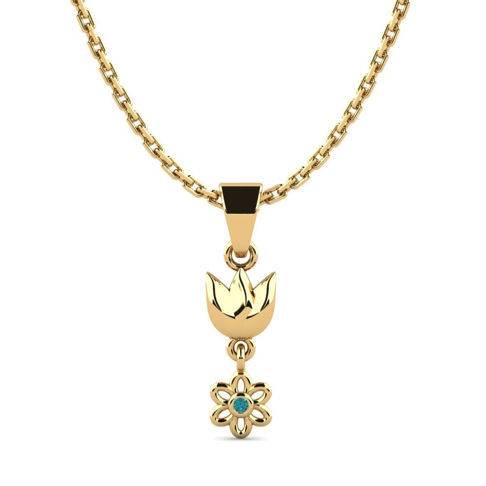 14k Oro Amarillo Diamante Azul Colgante de Mujer Cetsay