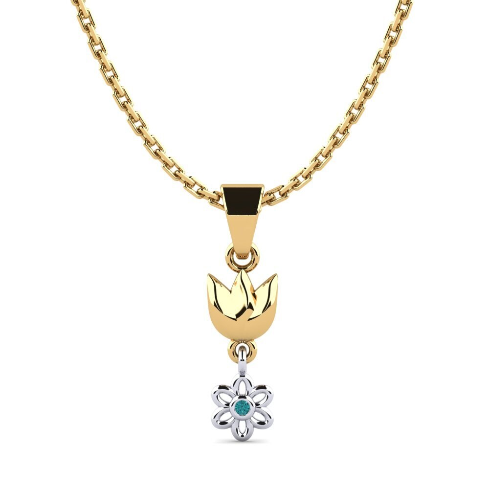 14k Oro Amarillo & Blanco Diamante Azul Colgante de Mujer Cetsay