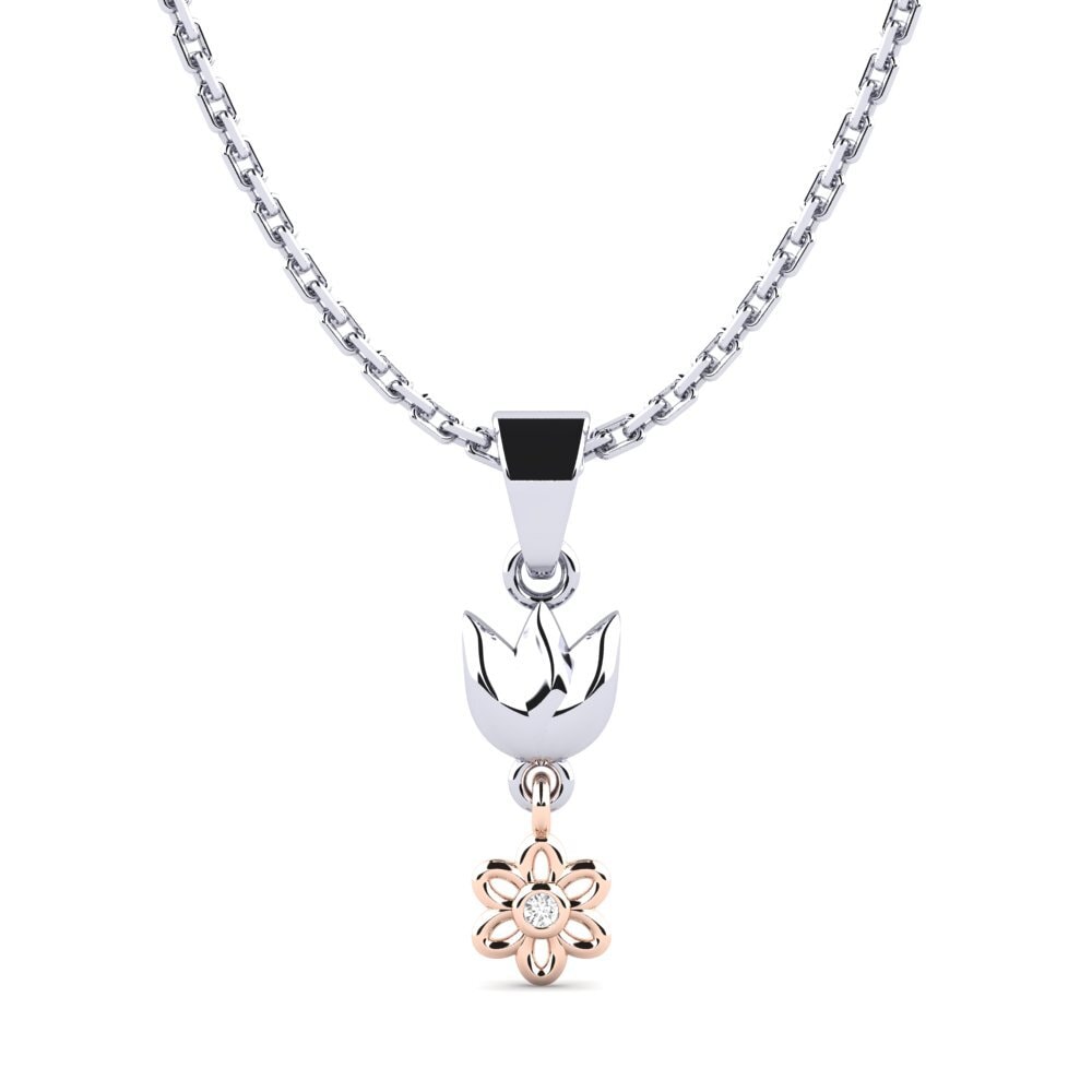 18k Oro Blanco & Rosa Zafiro blanco Colgante de Mujer Cetsay
