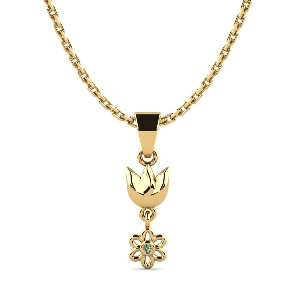 14k Oro Amarillo Diamante Verde Colgante de Mujer Cetsay