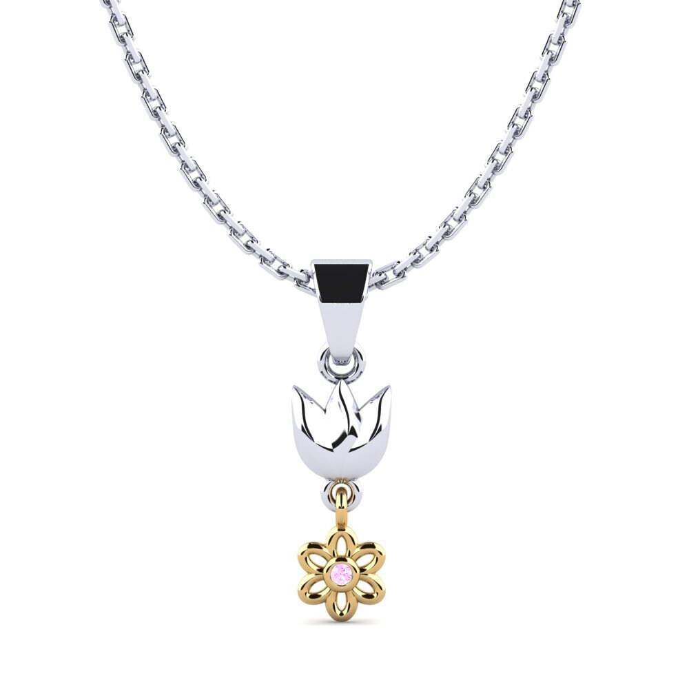18k Oro Blanco & Amarillo Zafiro Rosado Colgante de Mujer Cetsay