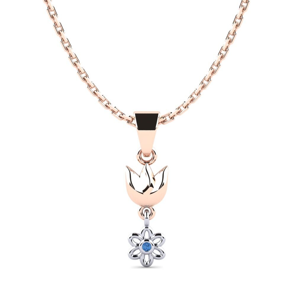 9k Oro Rosa & Blanco Circonita Azul Oscuro Colgante de Mujer Cetsay