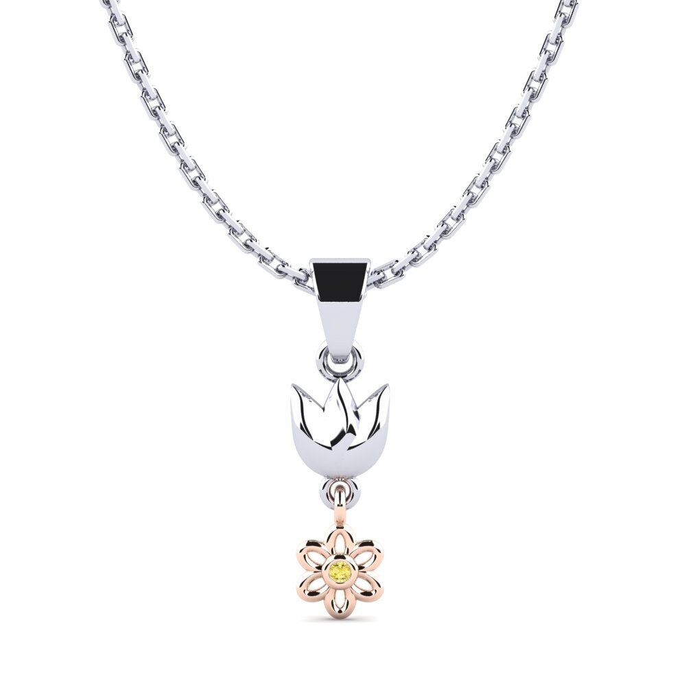 14k Oro Blanco & Rosa Zafiro amarillo Colgante de Mujer Cetsay