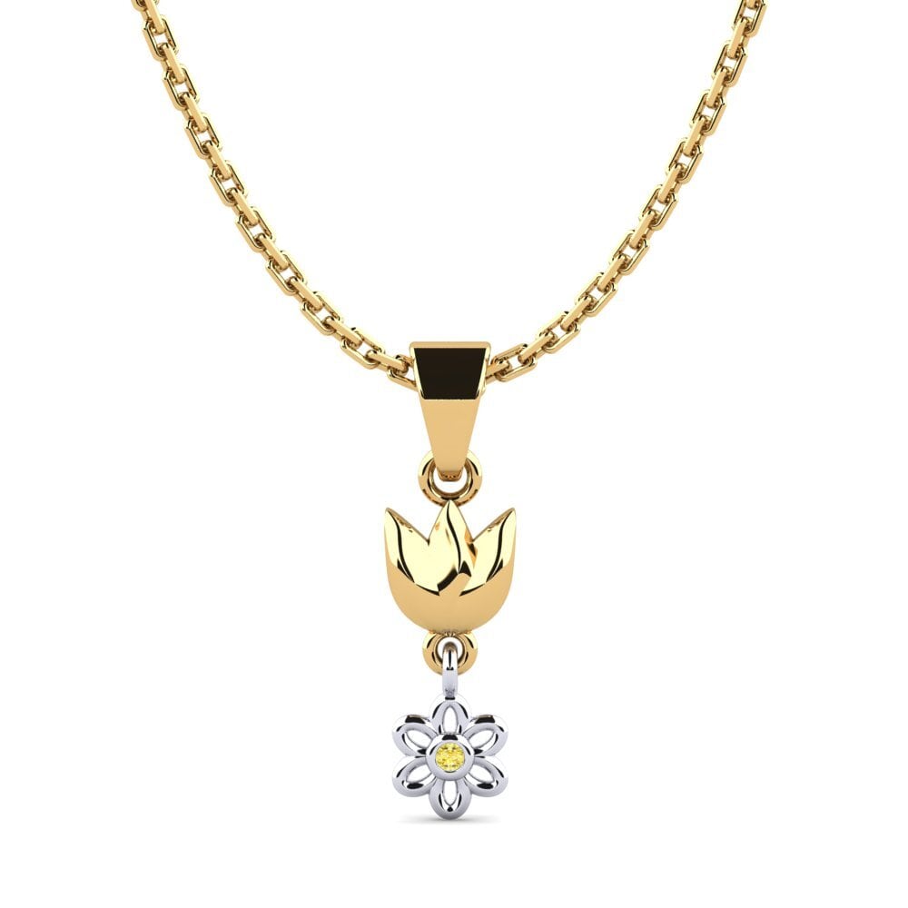 14k Oro Amarillo & Blanco Zafiro amarillo Colgante de Mujer Cetsay