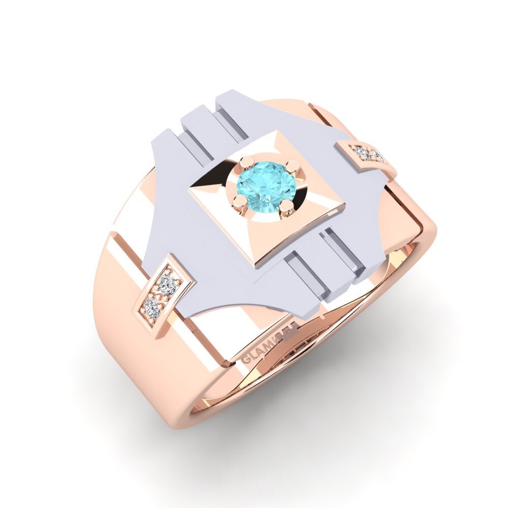 Or Rose& Blanc 9k Aigue-marine Bague pour homme Chamabreer