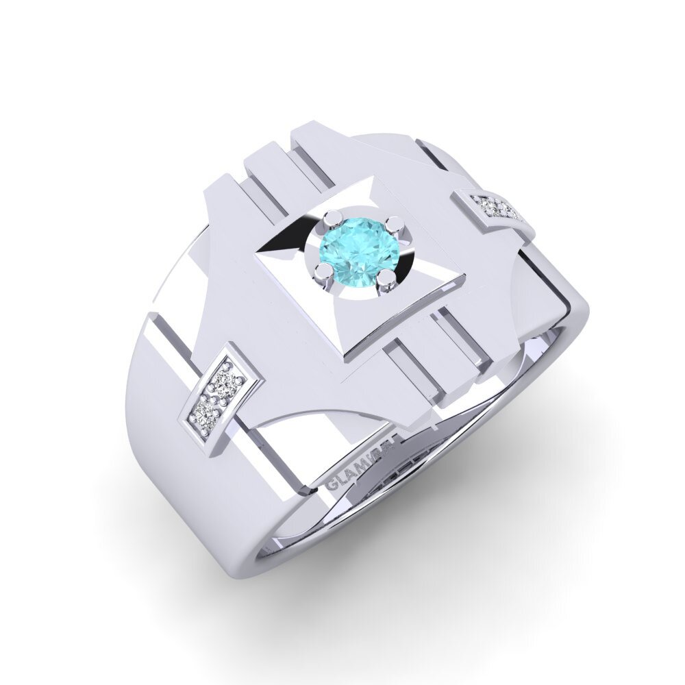 White Silver Aquamarine Men's Ring Chamabreer