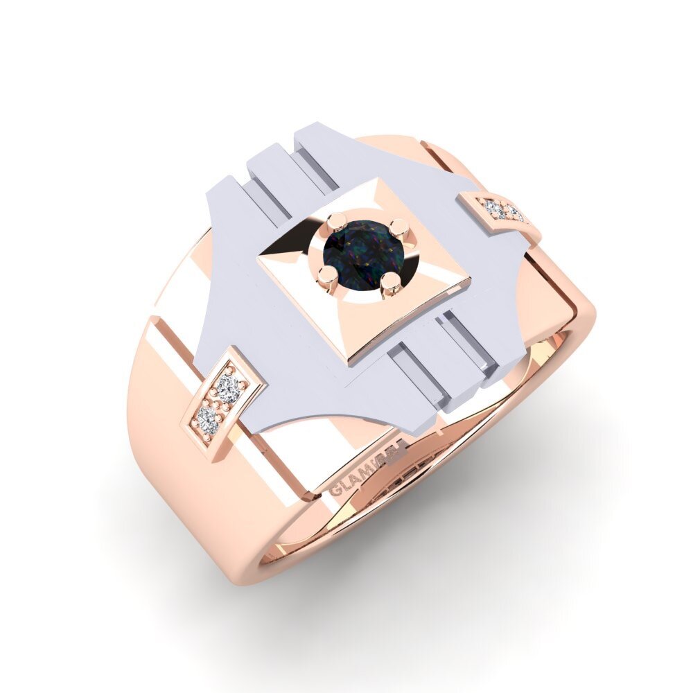 Or Rose& Blanc 9k Opale Noire Bague pour homme Chamabreer