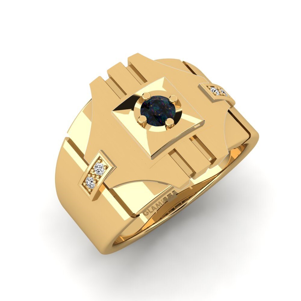 14ct Yellow Gold Black Opal Men's Ring Chamabreer